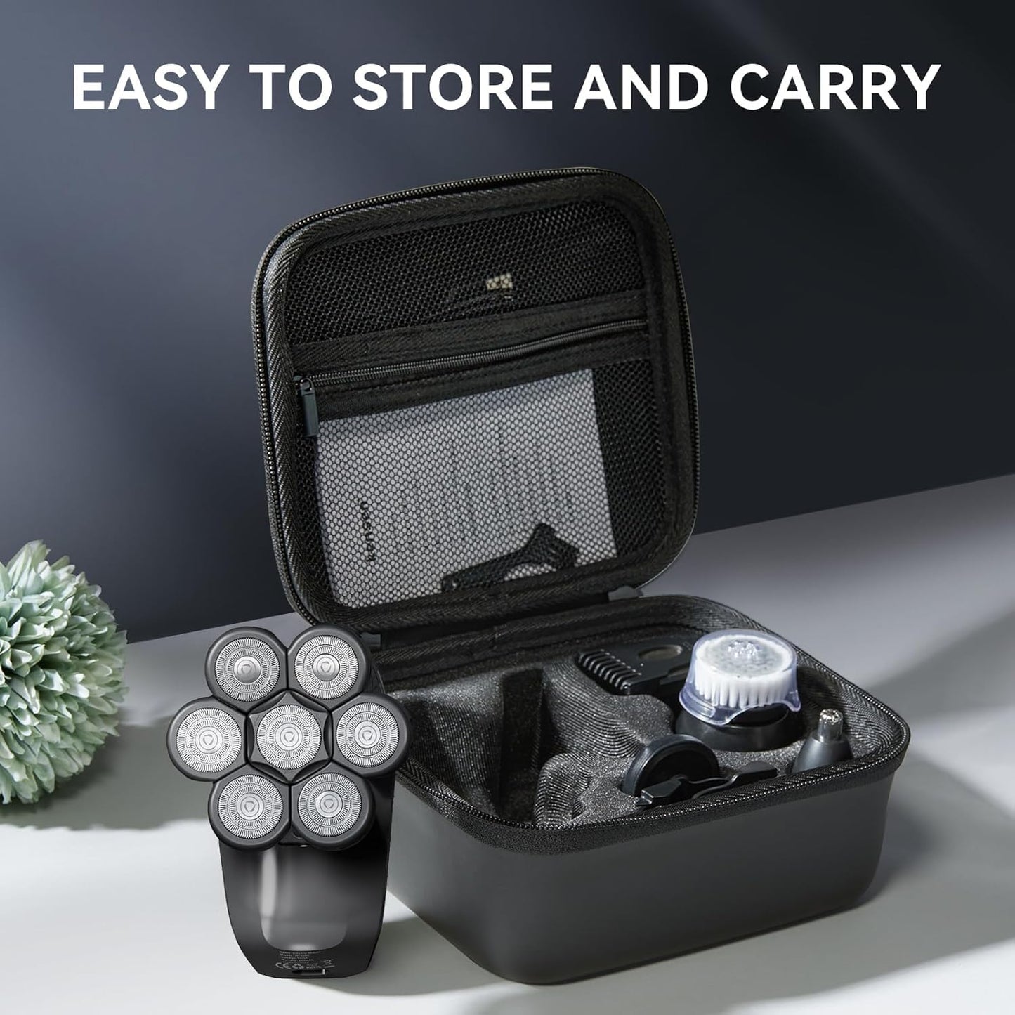 7D Head Shavers for Bald Men - 5 in 1 kensen Electric Head Hair Shaver, Head Electric Razor with Nose Hair & Beard Trimmer Cordless IPX6 Waterproof Wet Dry LED Display Travel Case (Black)