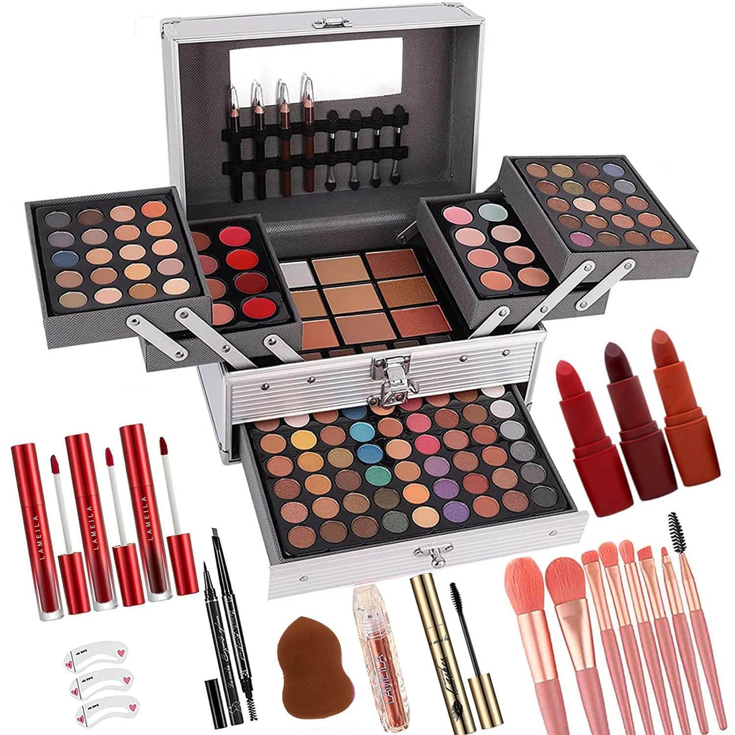 Professional 190 Colors Makeup Palette - All-in-One Kit for Women & Beginners | Includes Eyeshadow, Lipstick, Powder, Eyeliner, Concealer
