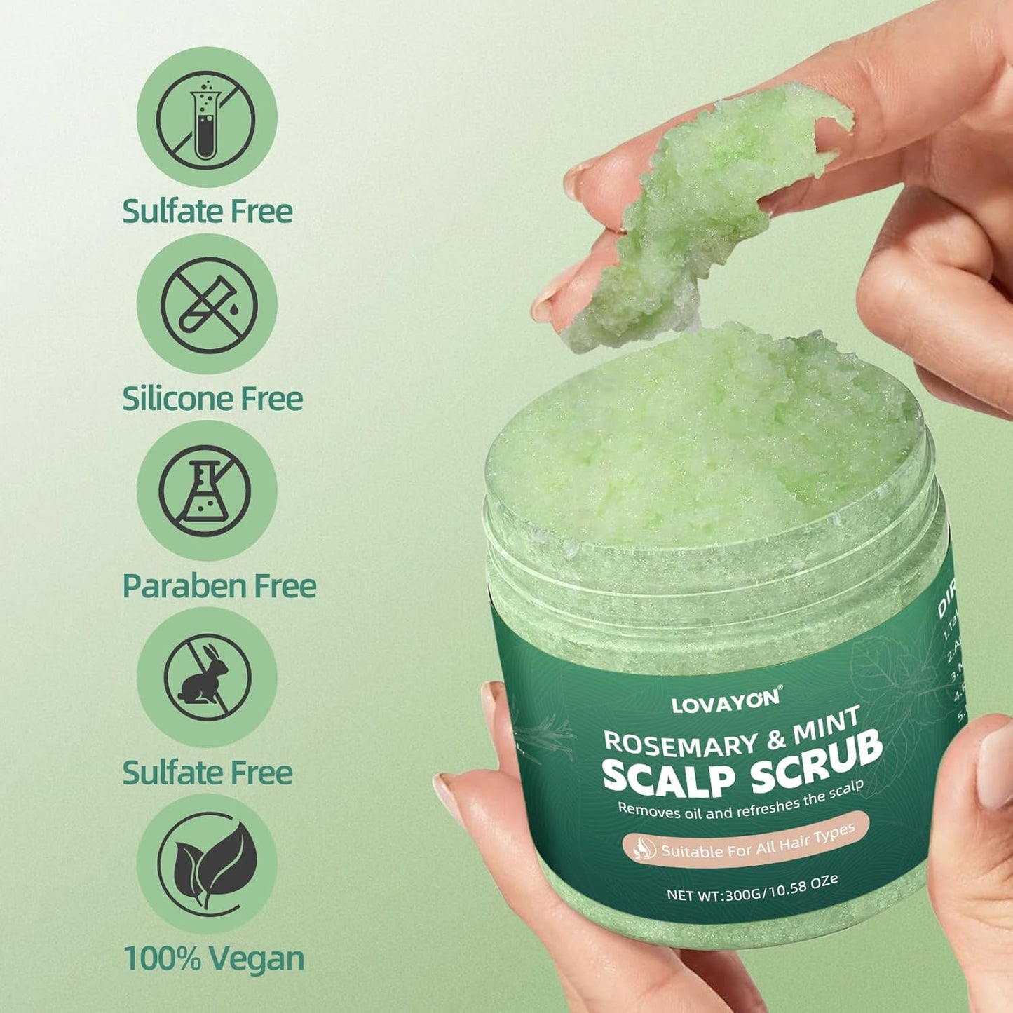 Rosemary Scalp Scrub & Exfoliator | Sea Salt & BHA Treatment with Silicone Massager Brush - 10.58oz for Fuller Hair