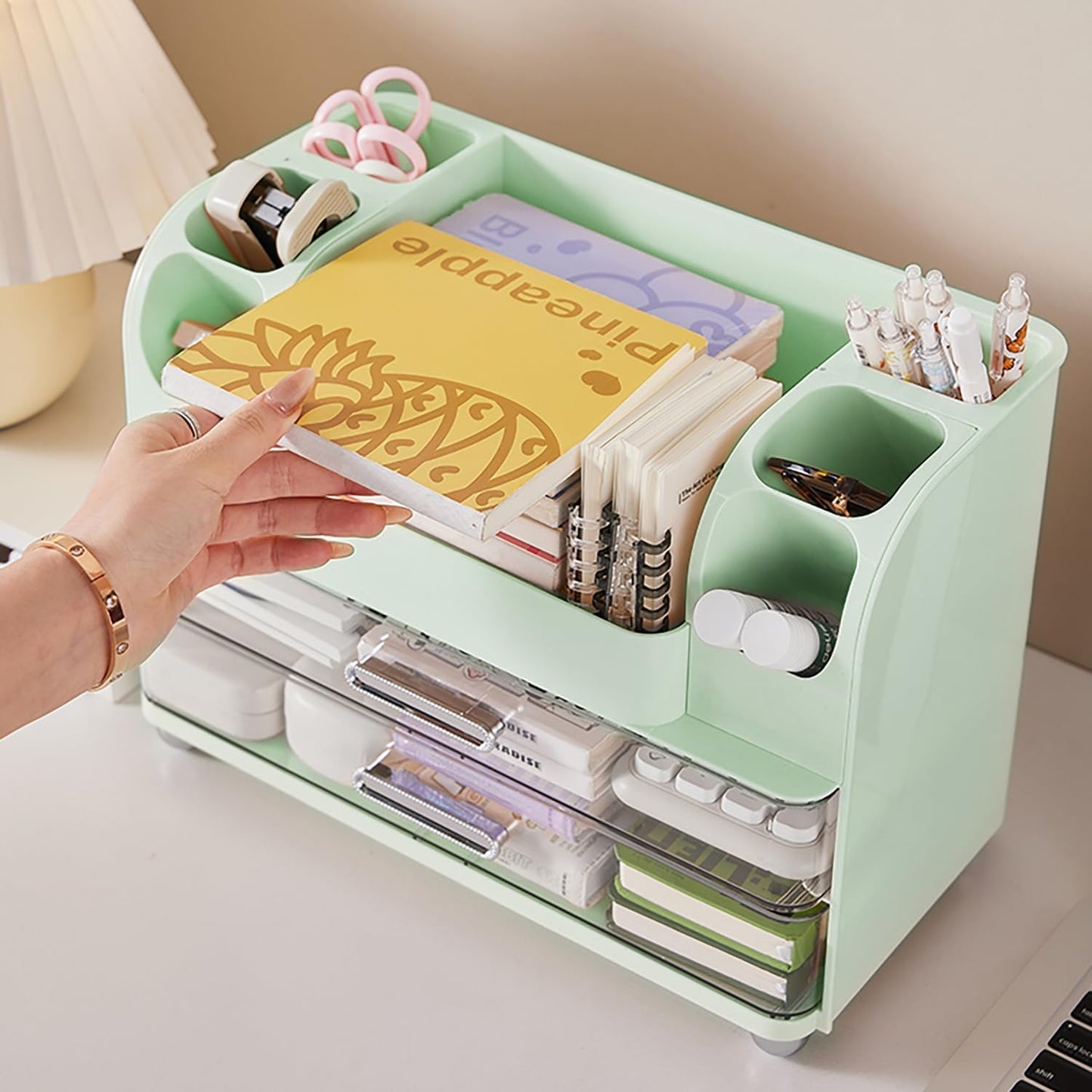 TIRUSS Makeup Organizer with Drawers for Vanity,Bathroom Countertop Organizer with Brushes Holder,Skincare Storage Organizer for Lipsticks,Nail Polishes, Perfumes,Eyeshadow Palettes (Green)