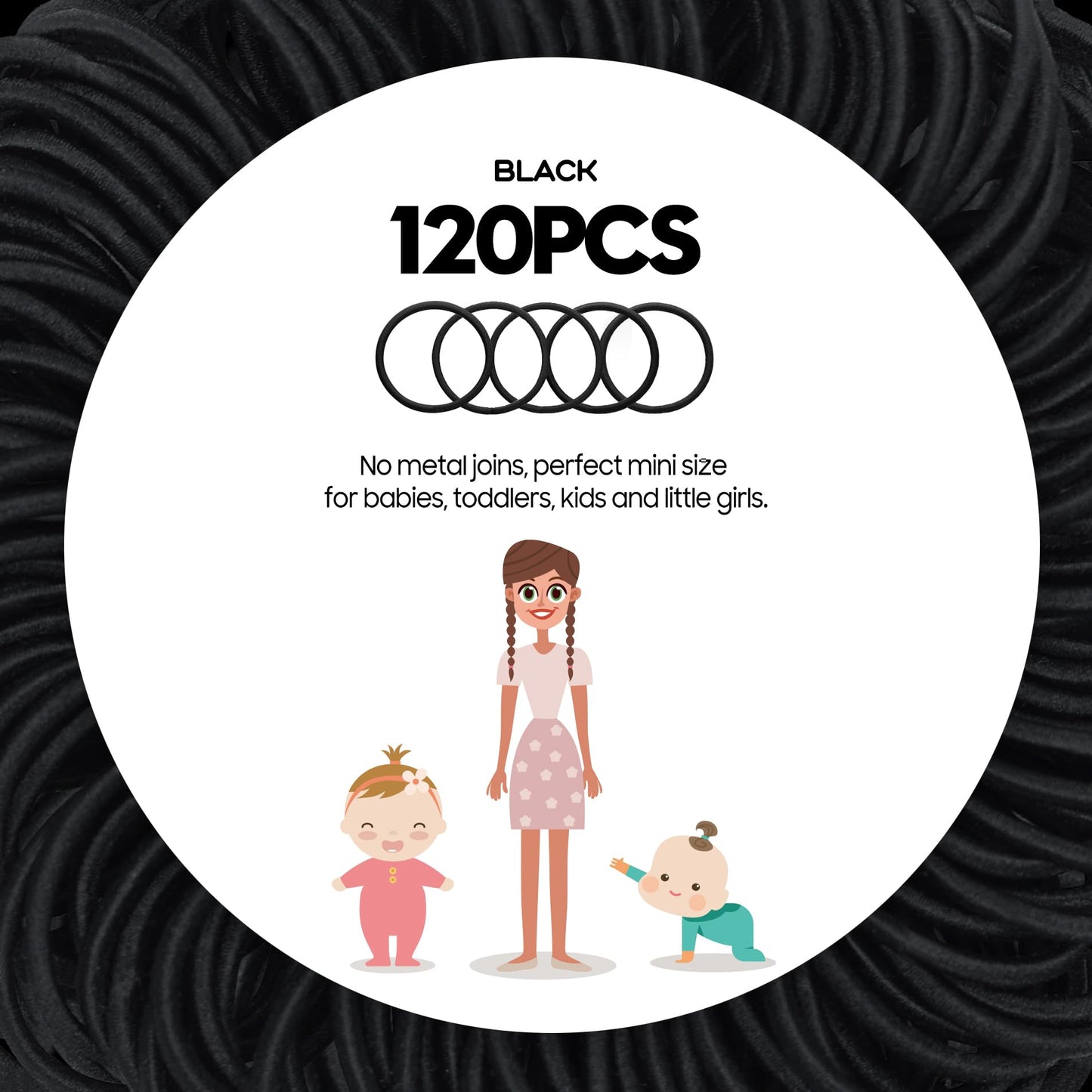 Qooocy 120 Pcs Small Hair Ties for Thin Hair & Kids - 1 Inch, 2mm No-Damage Elastic Bands in