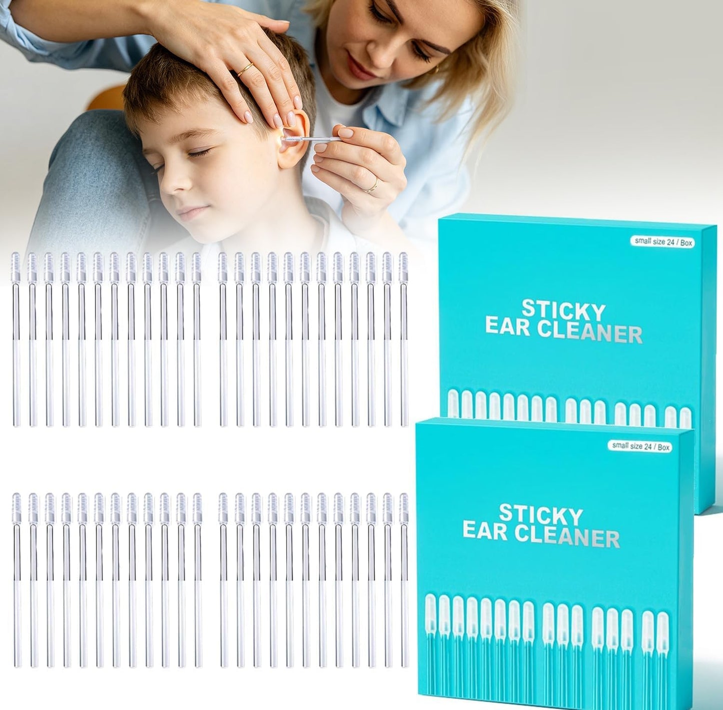 Reusable Sticky Ear Cleaning Stick | Gentle Adhesive Ear Cleaner with Soft Rubber Head - 24 Small Size