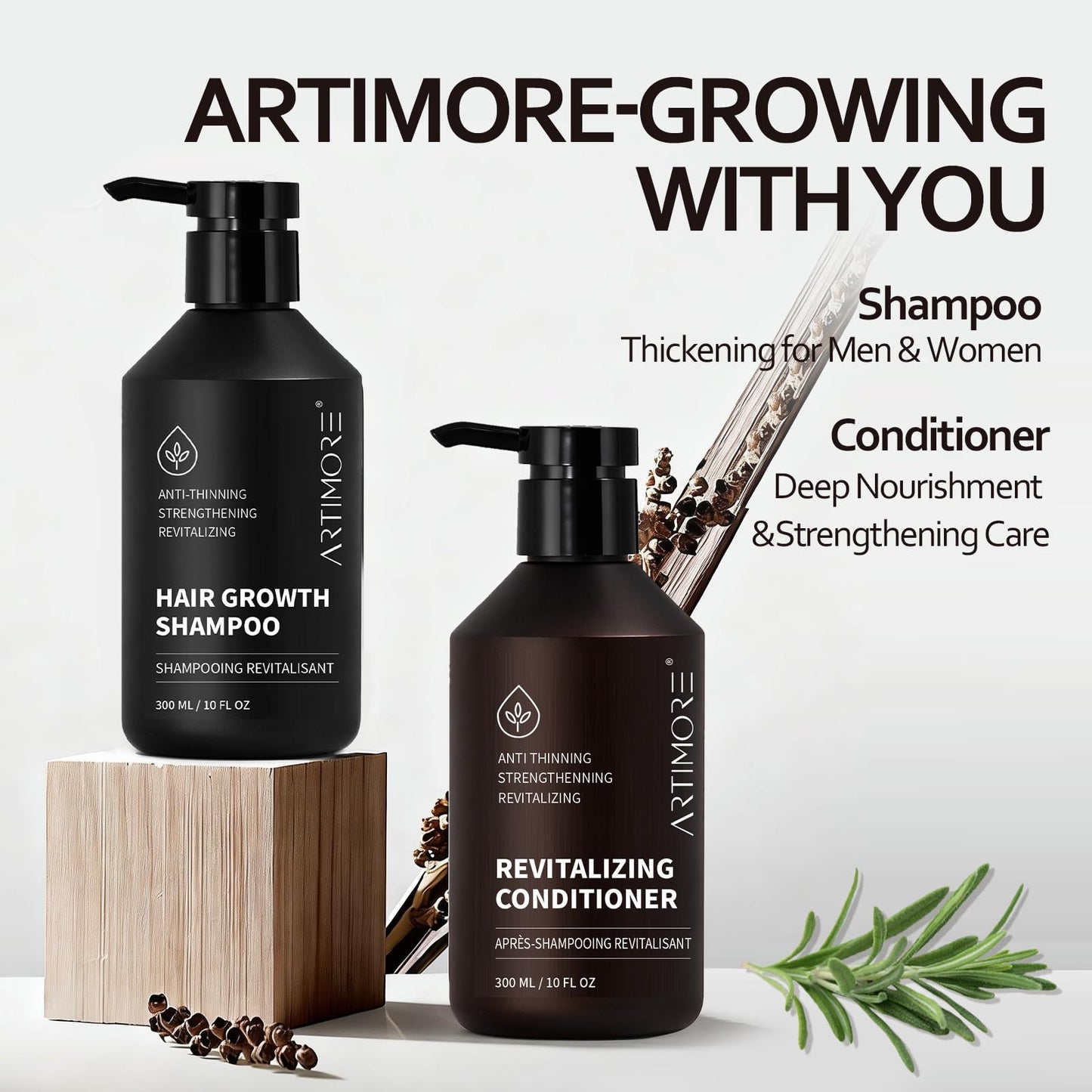 Hair Growth Shampoo and Conditioner Set for Women and Men, Biotin & Rosemary Shampoo and Conditioner for Thinning Hair, Hair Loss Shampoo and Conditioner, Nourishes Scalp for Fuller, Healthier Hair