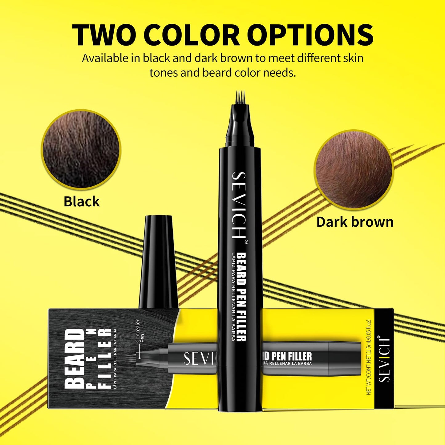 SEVICH Beard Pencil Filler for Men Black,Unique 4-Tip Beard Pen Resistant,Instantly Fills Sparse Areas & Covers Gaps,Waterproof & Sweat-Resistant,Natural Effects