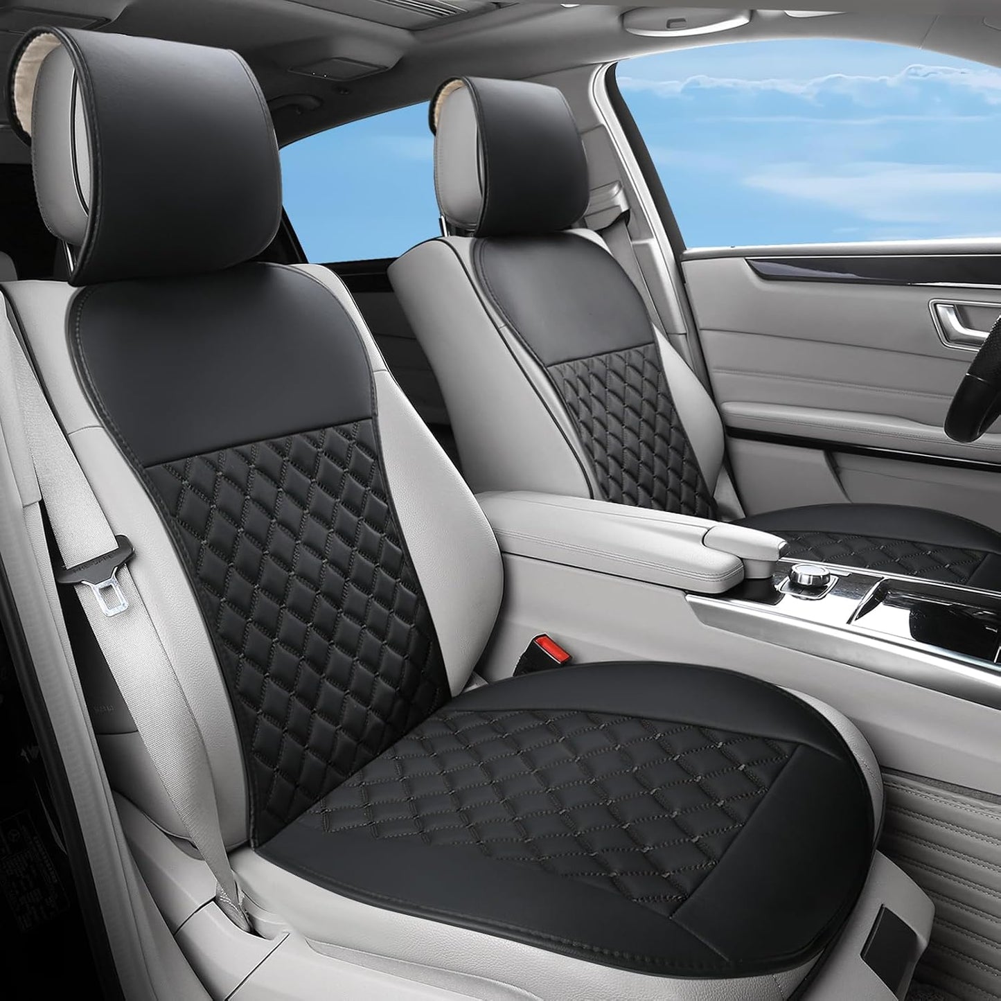Car Seat Covers - Waterproof Leather Protector for Airbag Cars | Universal Fit for SUVs, Vans, Trucks (Grey)