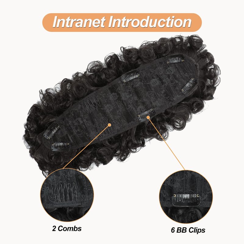 Curly Mohawk Wig Ponytail with Bangs - Short Kinky Synthetic Hair Extension | Natural Black, Fluffy Style for Daily Wear