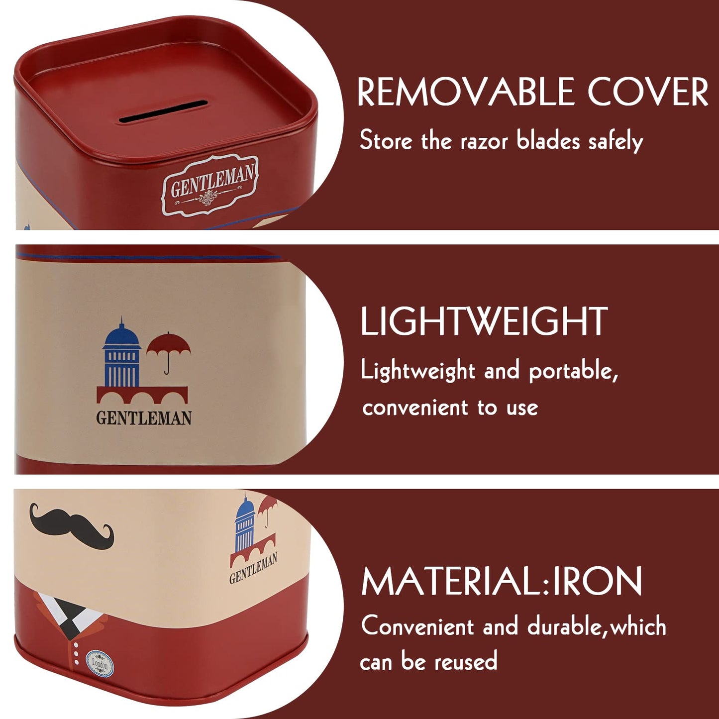 1 Pack Razor Blade Disposal Container for Safety Razor Blade, Detachable Safe Blade Bank for Used Leaf Razor, Large Capacity Razor Iron Disposal Case (Red A)