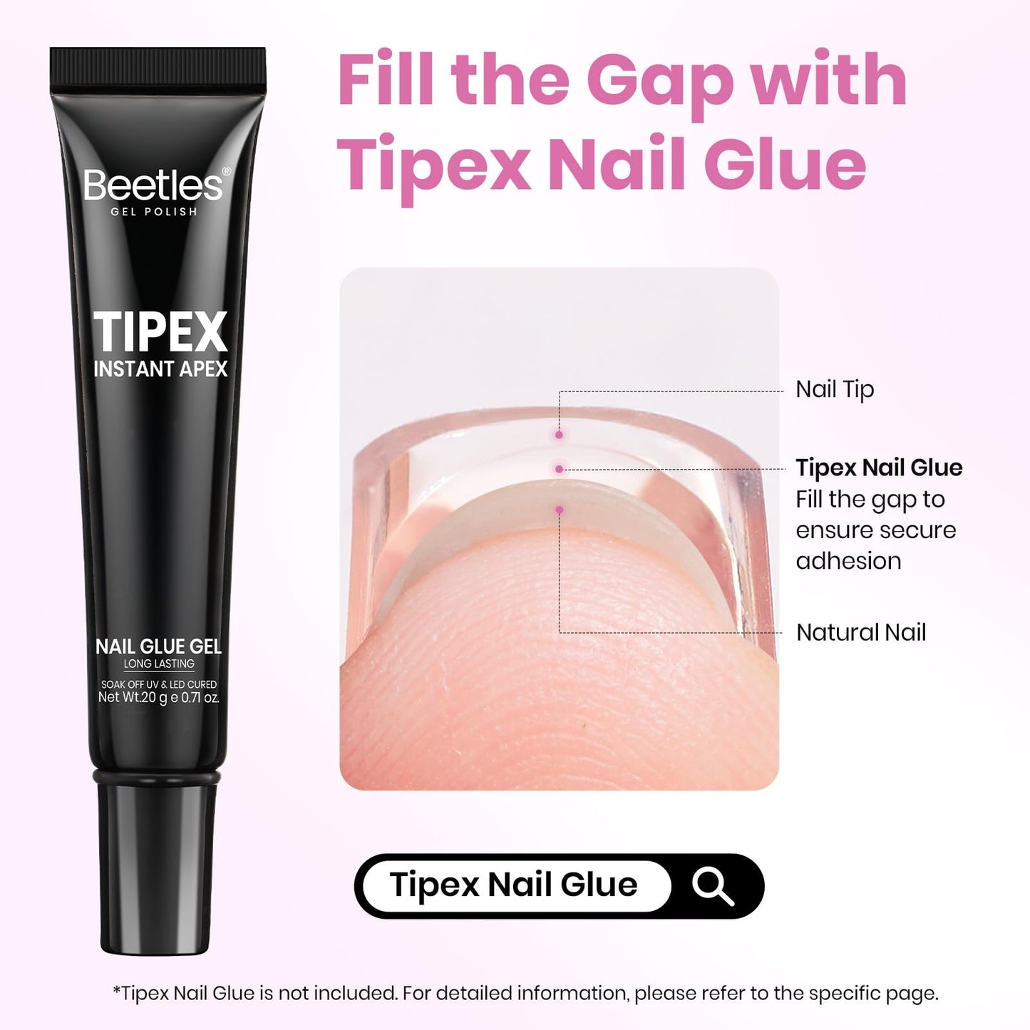 Beetles Tipex Lite Instant Apex Nail Tips, Long Square, No Builder Gel Needed, 256pcs Value Pack, 16 Sizes 00-14 for DIY Salon-look Extensions
