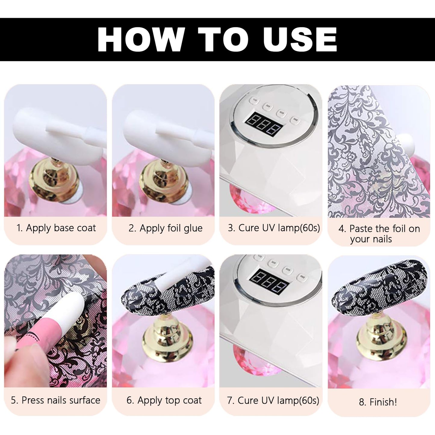 MOLILON 10 Rolls White Lace Nail Foil, Lace Nail Art Foil Transfer Stickers Decals, Holographic Foils for Nails Design, Manicure Stickers for DIY Acrylic Nails Decoration