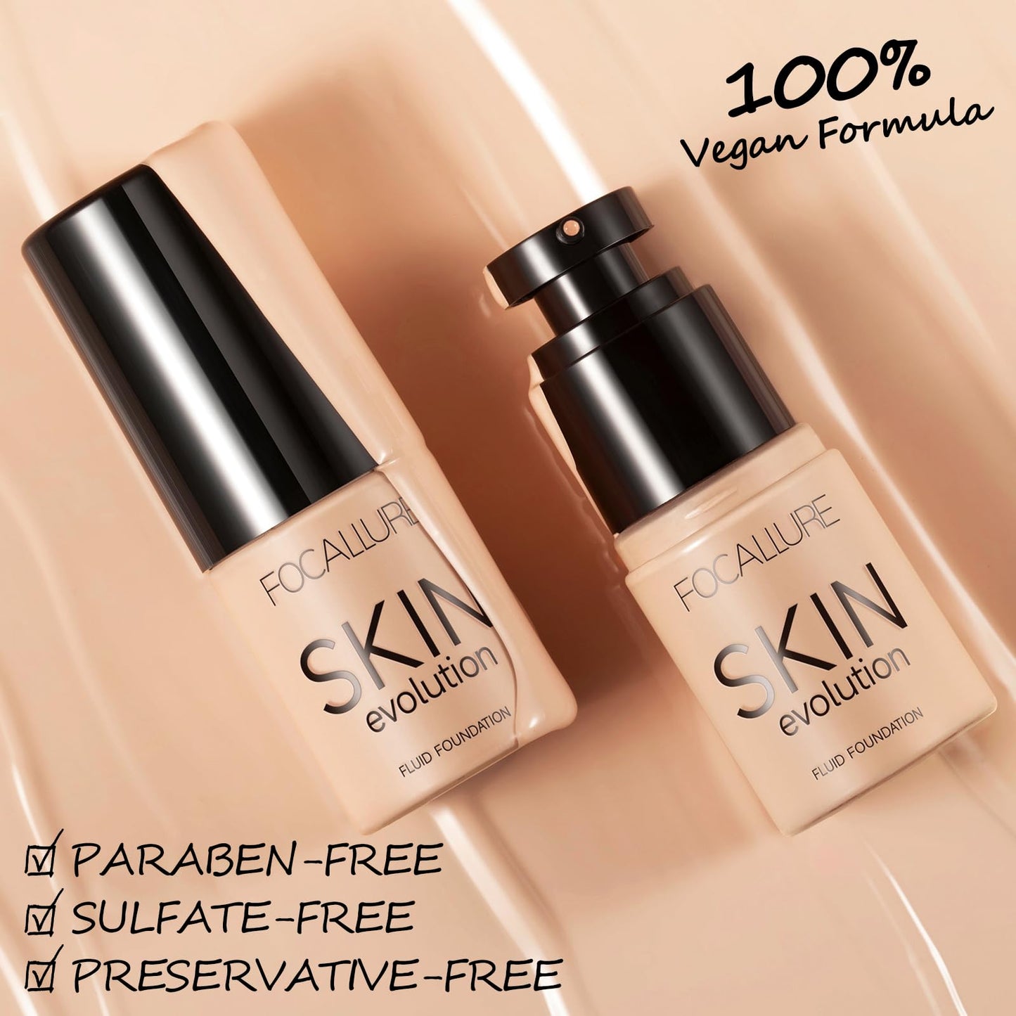 FOCALLURE Liquid Foundation, Skin Evolution Foundation + Concealer, Medium-Full Coverage with Matte Finish, Oil-Control Makeup, Waterproof, Warm Ivory
