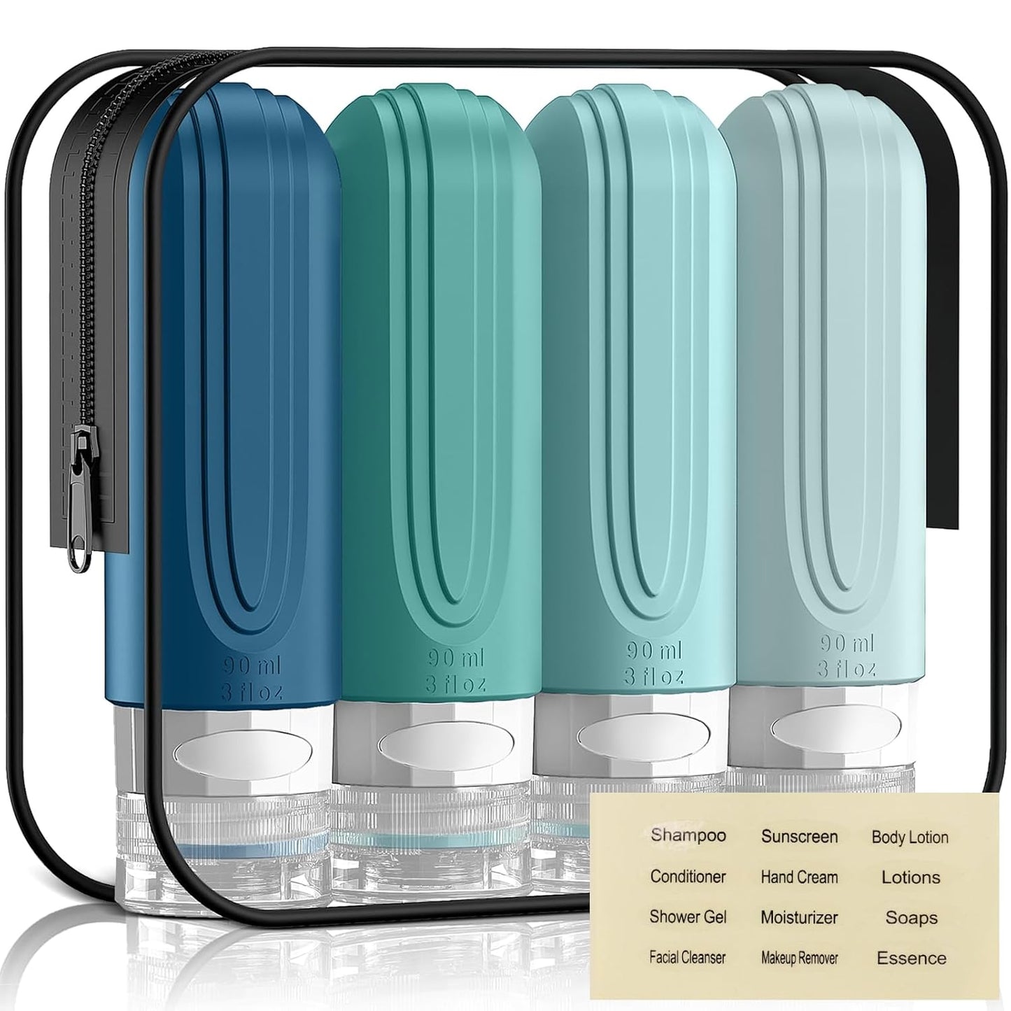 Travel Bottles for Toiletries - 3oz Silicone Leak-Proof Containers | TSA Approved, Squeezable Essentials (Blue)