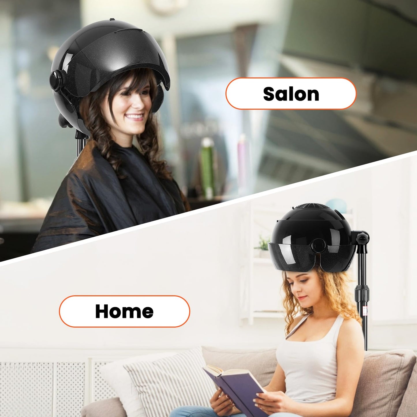 Wuissvnb Hooded Hair Dryer, Stand Hair Dryer, Professional Hooded Dryer on Wheels with Digital Display, Touch Controls and 3 Temperature Settings for Salon and Home Use - Black