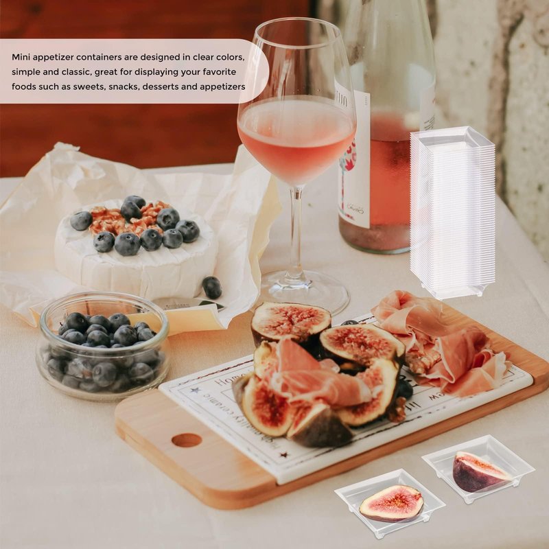 GothaBach 100 Pcs Mini Dessert Plates, 2.4'' Clear Disposable Small Plastic Tray, Mini Plastic Dish for Sauce, Dessert, Fruit or Appetizer (Style 2)