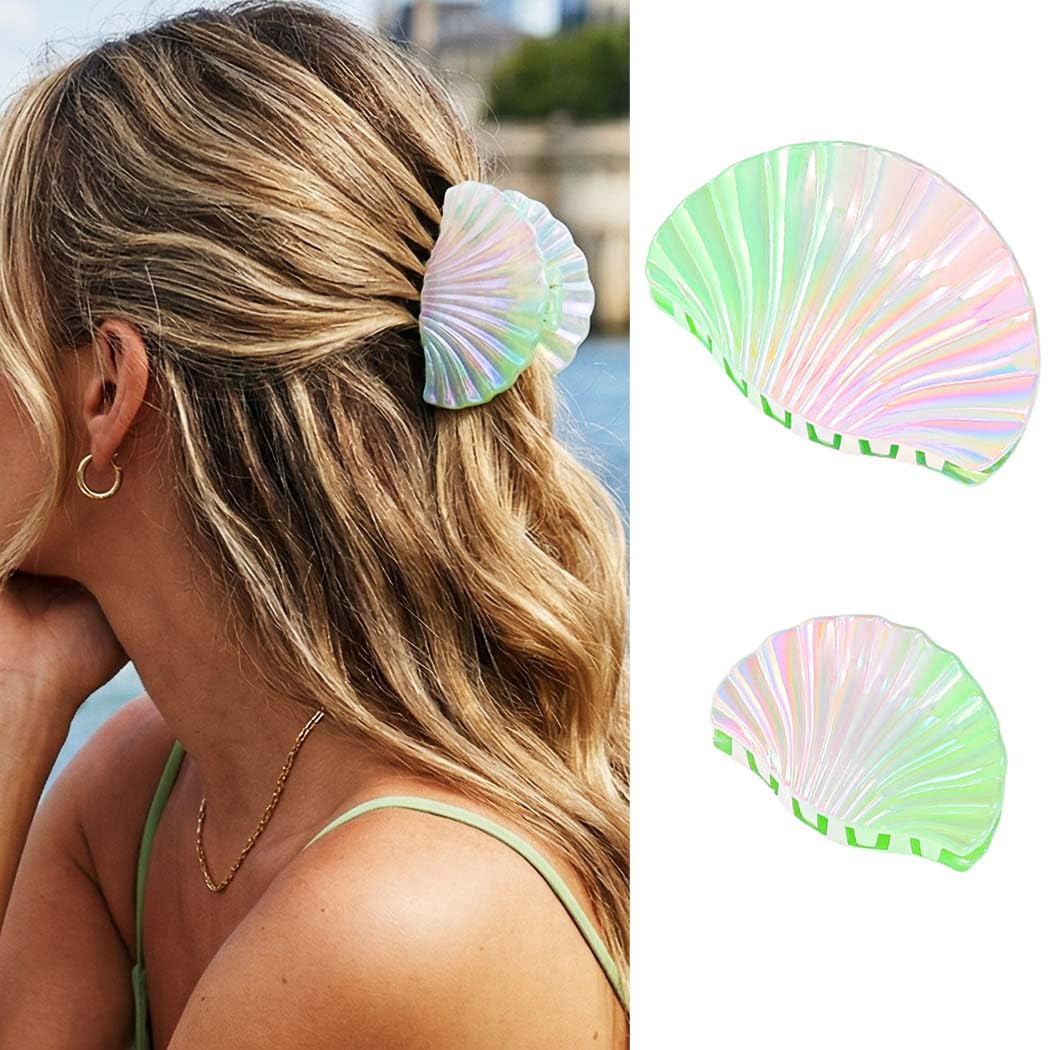 Seashell Hair Clips - Acrylic Claw Clips for Beachy Styles | Mermaid Hair Accessories (Blue, 2 Pieces)