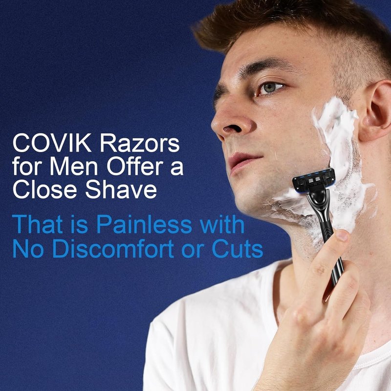 COVIK 5Blade Razor for Men with Dual Lubrication Shaving Comfortable and Smooth Shaving Razors for Men, Handle & Cartridges (Cartridges fit Razor Handles only), 2REFILLS
