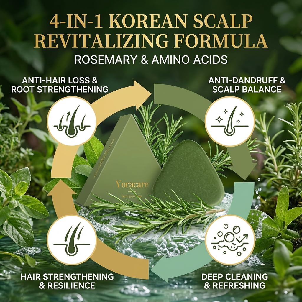 yoracare Korean Scalp Revival Bar, Shampoo Nourishing Repair Damaged Hair, Herbal Shampoo Bar for Thinning Hair, Solid Shampoo with Ginseng Biotin Rice Water, Deep Cleansing Dandruff Control