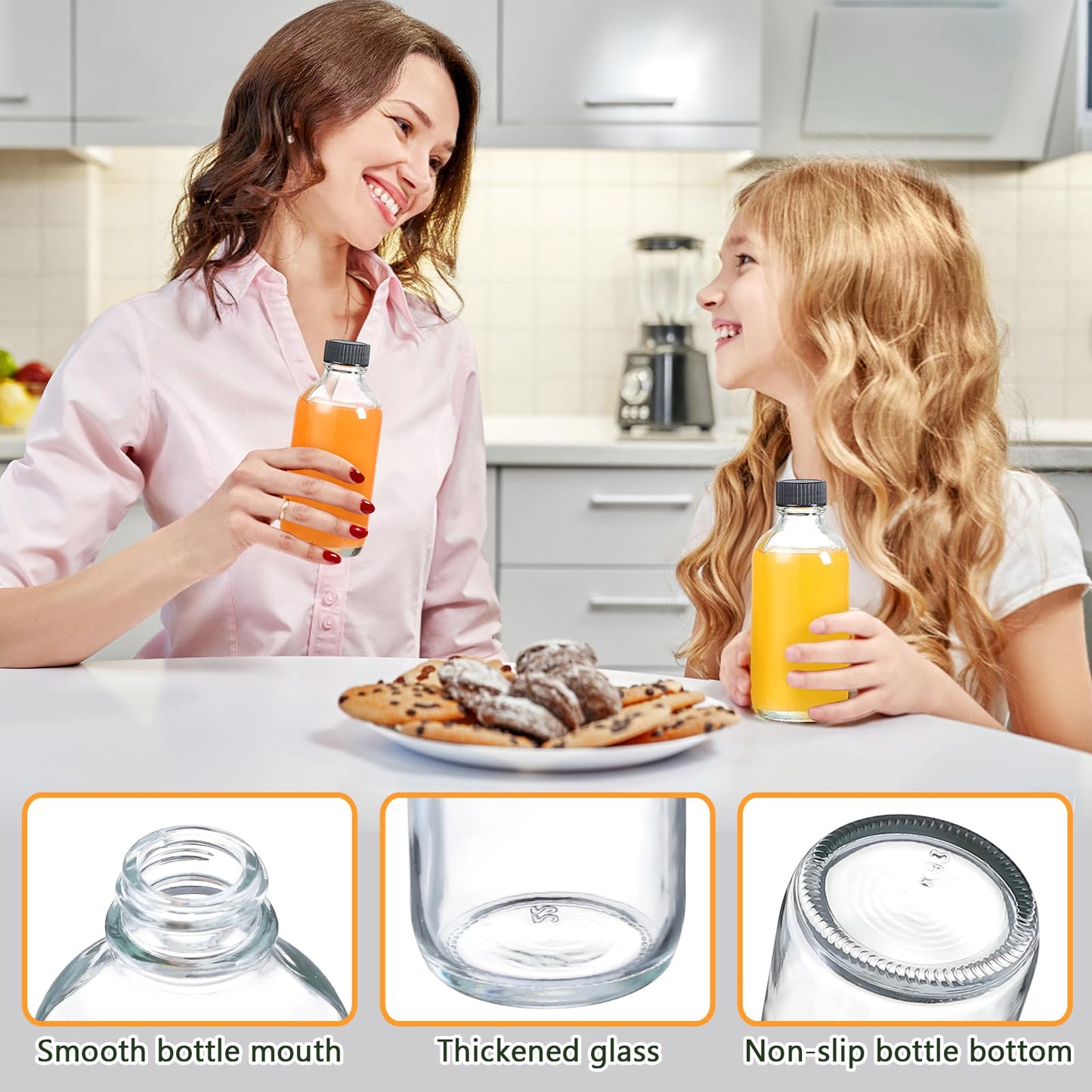 4 OZ Glass Bottles with Lids, 12Pcs Small Glass Containers with Lids and 3 Stainless Steel Funnels Clear Reusable Decorative Bottles for Juice Wellness Ginger Shots Whiskey Homemade Vanilla (4OZ)