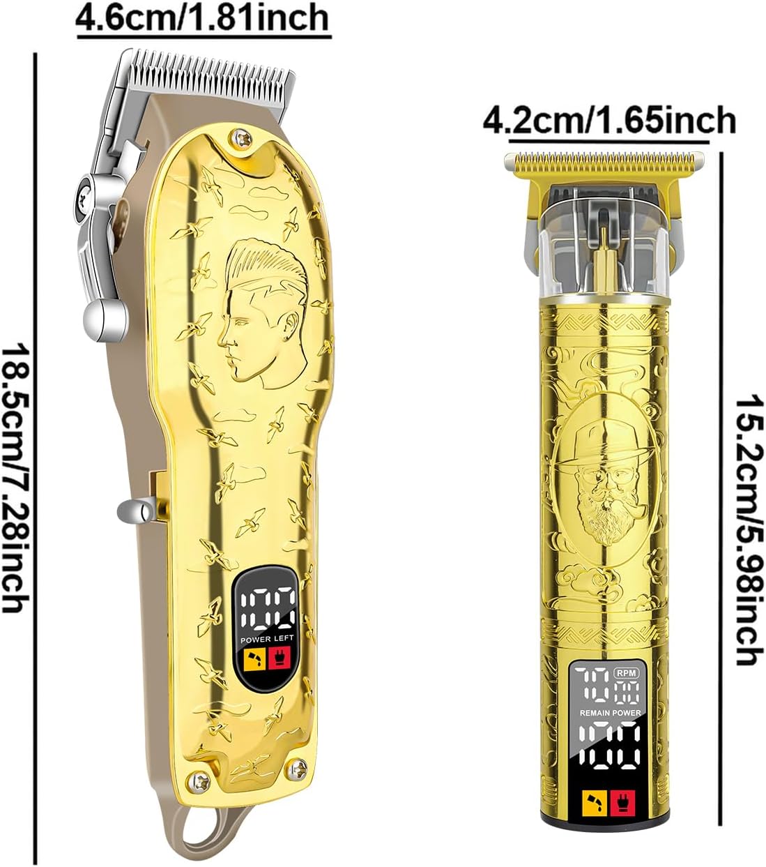 Men's Gold Hair Clippers - Cordless Professional Barber Trimmers with LED Display | Electric Grooming Kit for Haircuts & Beard Trimming