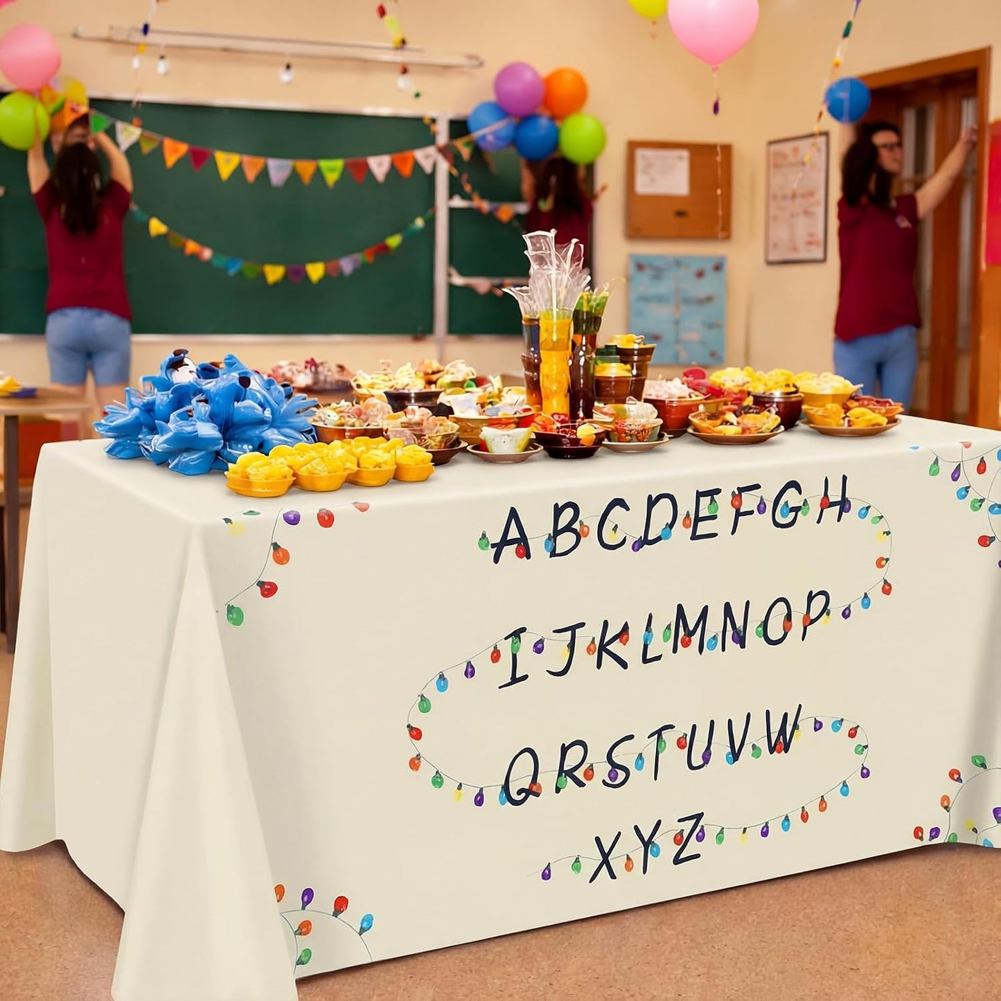 Stranger Theme Tablecloth - 90'' x 116'' Colorful Design for Birthday & Halloween Parties | Fits 72'' x 30'' Tables