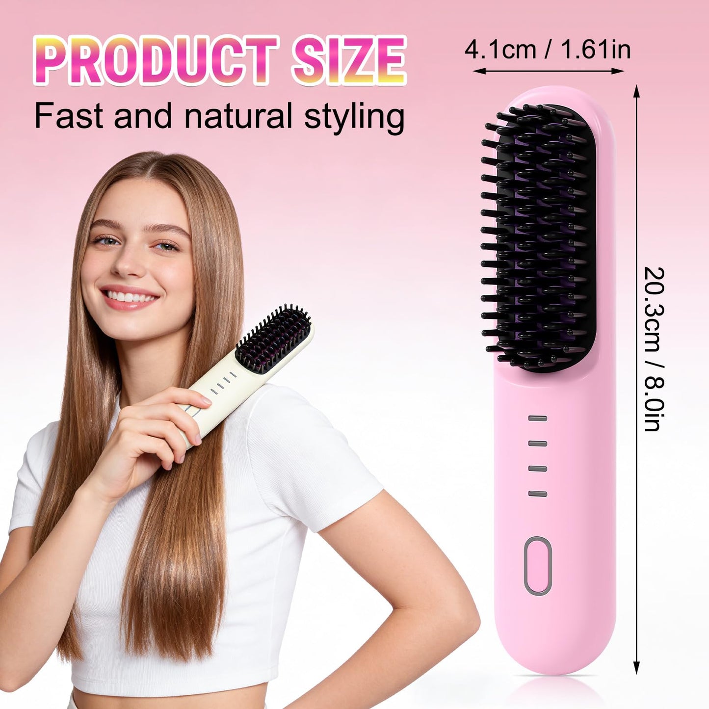Hair Straightener Brush for Short Hair, 2026 Upgraded Cordless Straightening Brush with 30s Fast Heat, 4 Temperature Settings, Ionic & Ceramic Care, USB-C Rechargeable for Frizz-Free Styling (B-Pink)