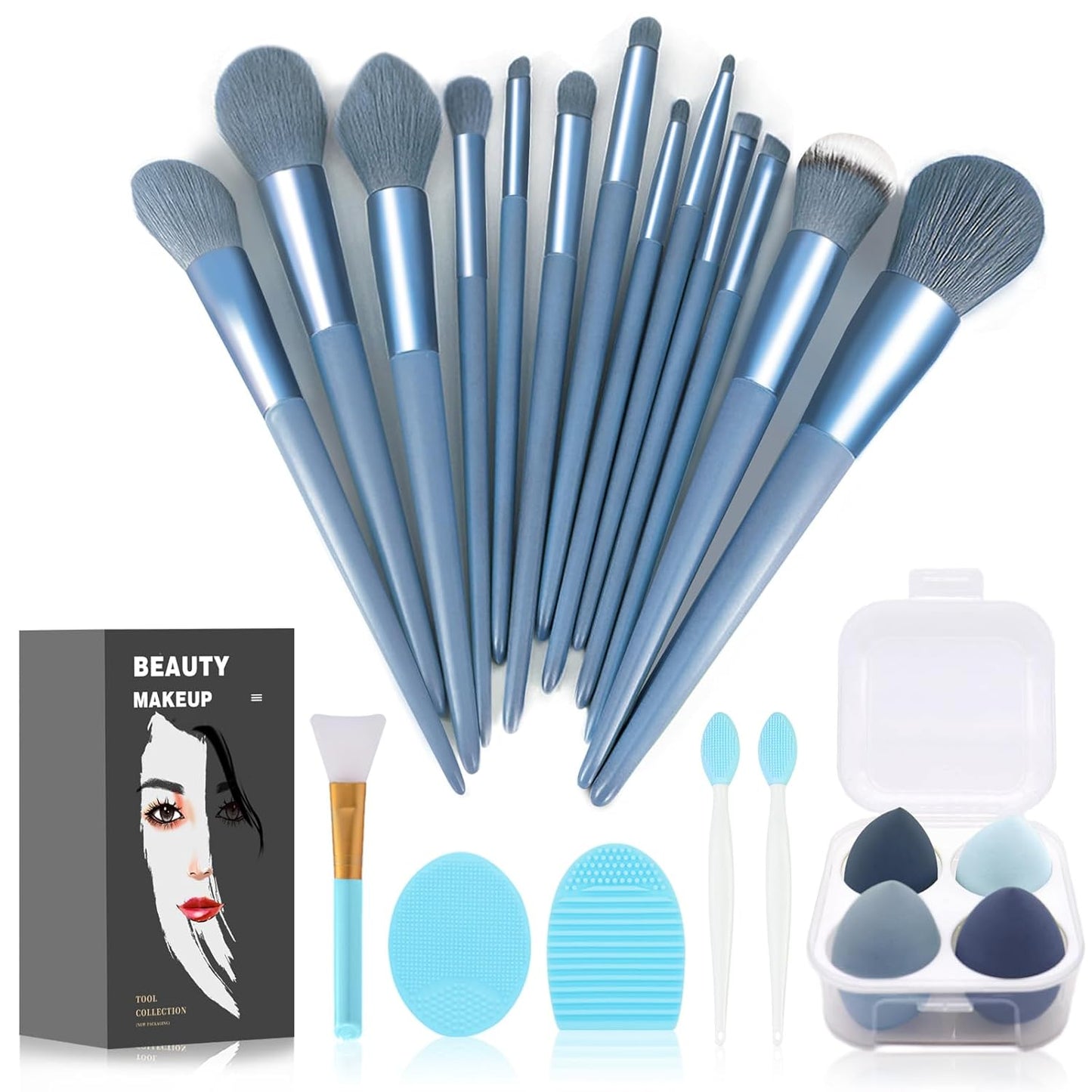 Makeup Brushes Set - 22 Pcs Professional Kit with Foundation & Eyeshadow Brushes | Green