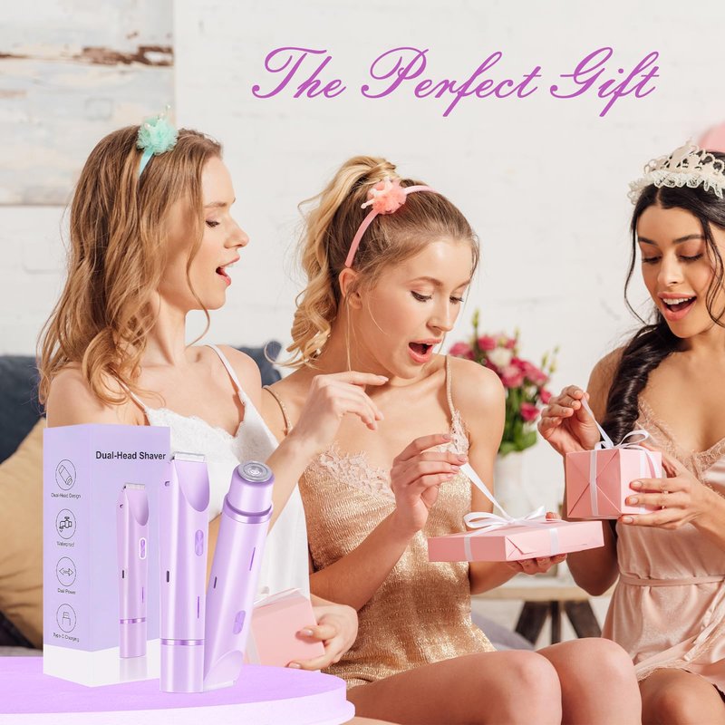 Bikini Trimmer for Women, 2 in 1 Electric Razors for Women, Rechargeable Cordless & Painless Hair Removal, Ultra Low Silent, Easy Cleaning, IPX7 Waterproof Bikini Shaver for Sensitive Skin (Purple)