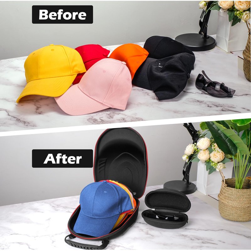 Yewltvep Hard Baseball Hat Case+Sunglass Storage, Hat Carrier Travel Case Hat Storage for 6 Baseball Caps Organizer Protect with Adjustable Shoulder Strap, Perfect for Traveling and Home Storage
