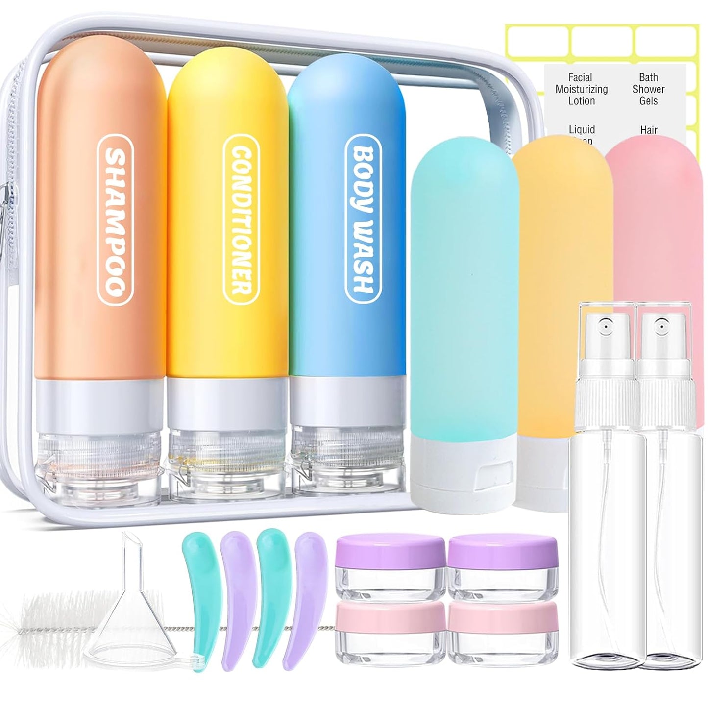 Travel Bottles Set - TSA Approved Leak Proof Toiletry Containers | 20 Pack Refillable Shampoo & Conditioner Bottles (Dark Color)