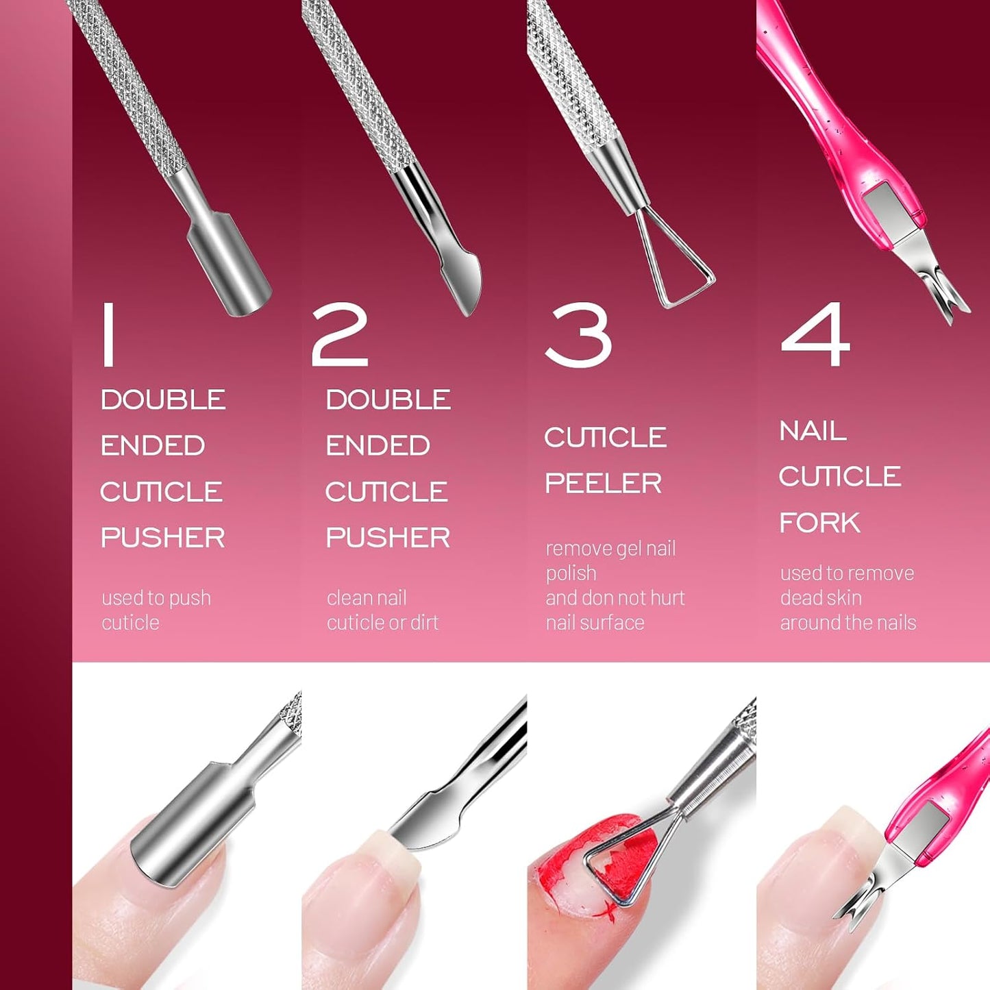 Nail Care Kit for Women - Cuticle Remover Tools, Strengthener & Pink Polish | Manicure Essentials