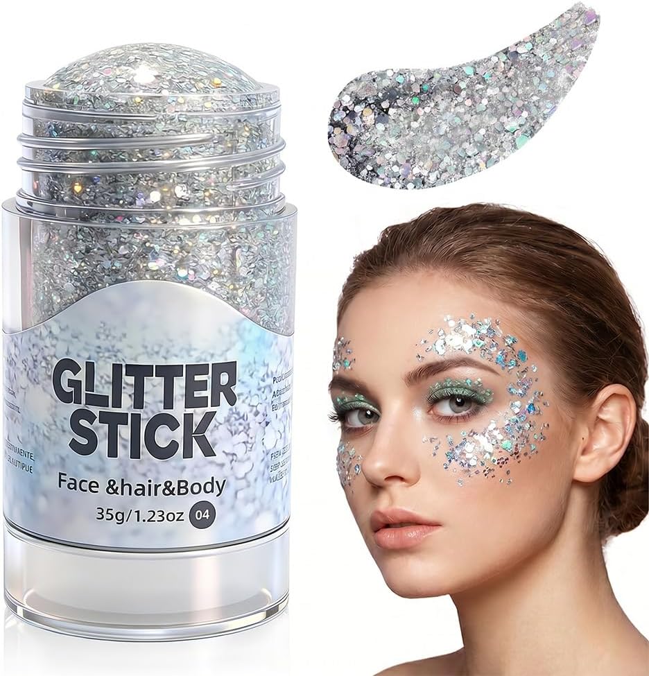 Body Hair Glitter Stick - Red, White & Blue Waterproof Face & Body Makeup for 4th of July | Festival Party Accessory