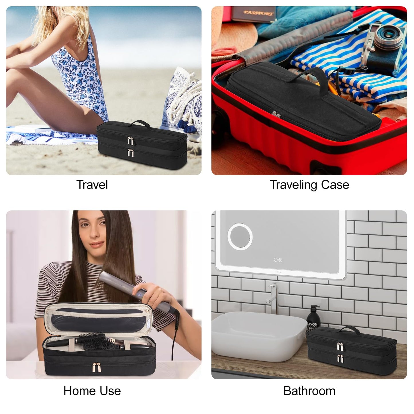 GENCAM Double-Layer Carrying Case for Dyson Airstrait Straightener, Travel Case for Dyson Airstraight, Portable Storage Case for Dyson Airstrait/Corrale Hair Straightener (Black)