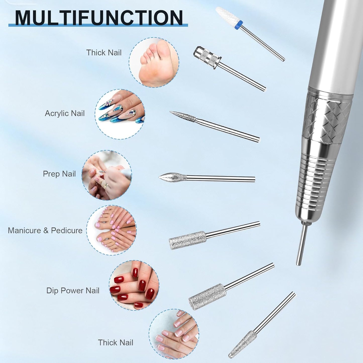 IMENE Professional Nail Drill - 40000RPM Cordless Electric Nail File for Manicure & Acrylic Gel Removal | Silver