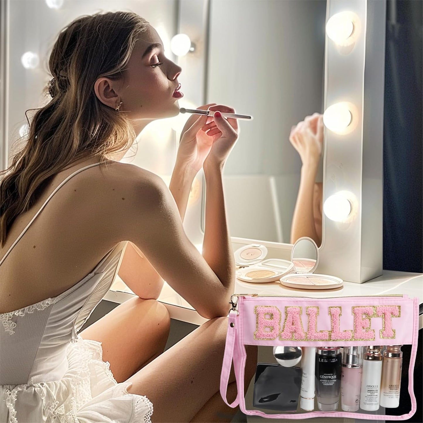 Ballet Gifts Makeup Bag Set - 2 Pcs Chenille Patch Cosmetic Organizer | Waterproof Travel Pouch for Women