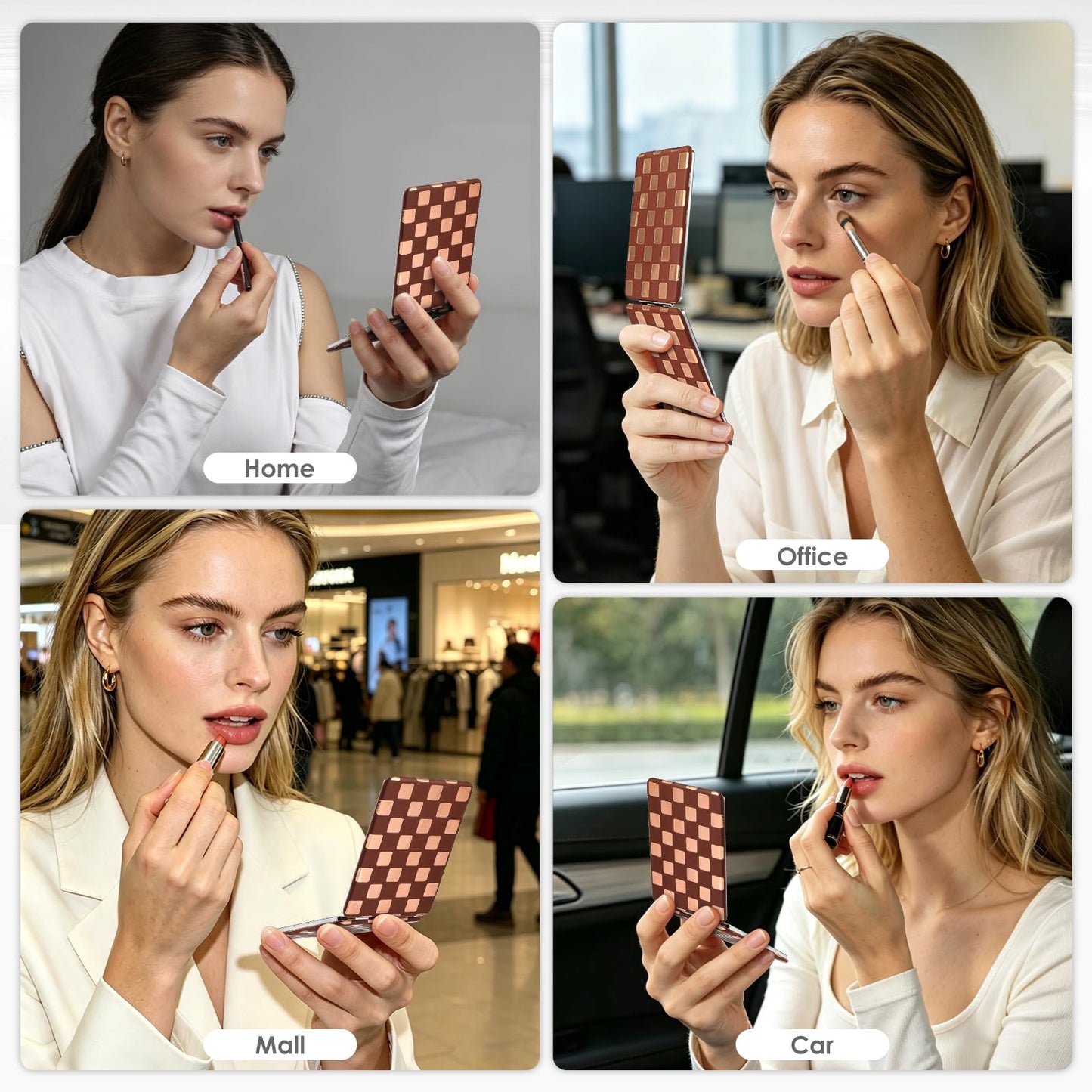 Tavonis Compact Mirror,Unique Contrasting Neon-Toned Checkered Travel Mirror,Pocket Mirror for Women
