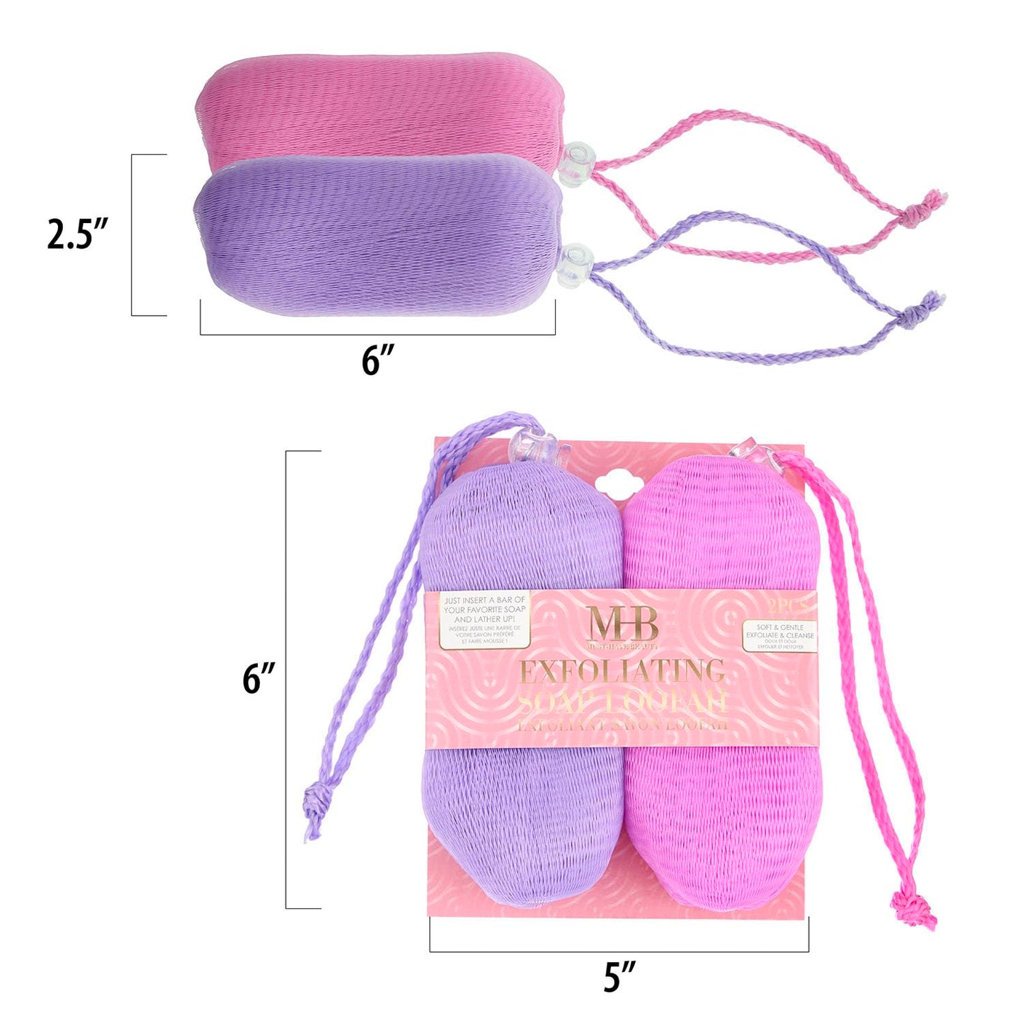 2pc Purple Exfoliating Soap Loofah – Soft & Gentle Body Scrubber Value Pack | Luxury Bath Products & Spa Accessories for Women | Deep Cleansing Exfoliating Body Wash Bar – Soft