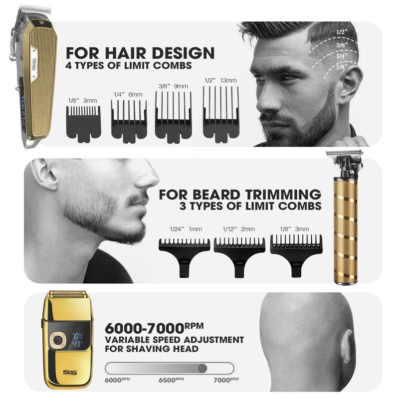 DSP® Professional Barber Clippers Set for Men - Cordless Bald Shaver Men Clippers and Trimmers Set - All in one Complete Kit