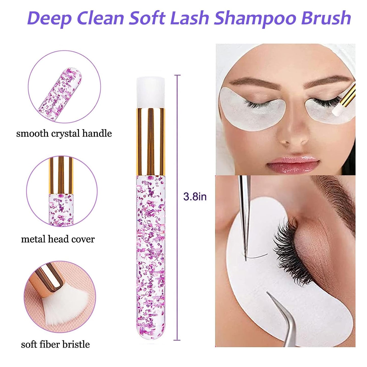 Shmian Lash Shampoo for Lash Extensions, Lash Fan 50ml Eyelash Foam cleanser with 50 Pcs Eyelash Brush and Rinse Bottle Oil Free/Sulfate Free Eyelash Wash Remover, Purple