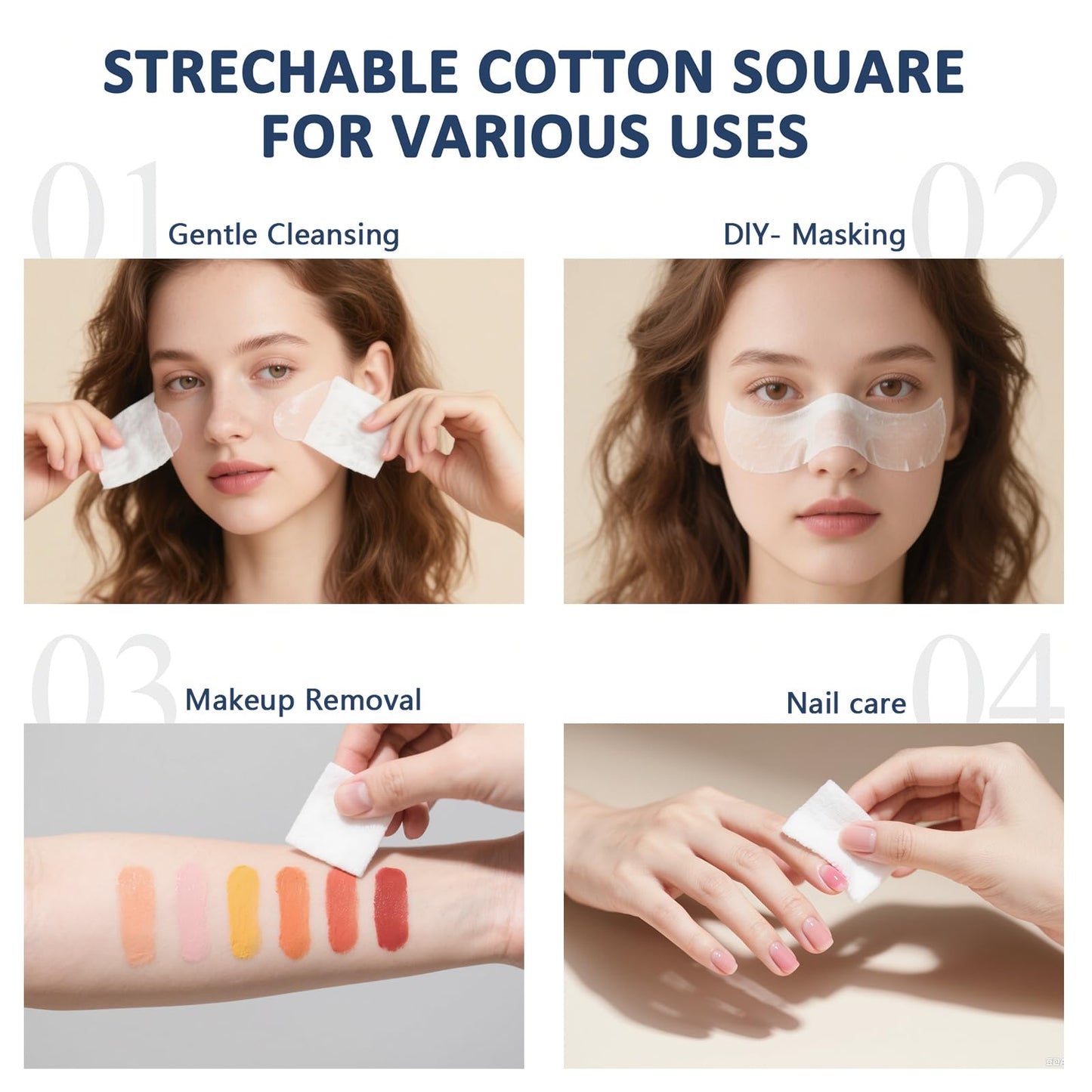 Thin Cotton Pads for Face 200PCS(Pack of 1),Lint-Free Makeup Pads for Toner, 4x4 Large Esthetician Supplies Face Cotton Pads, Strong and Durable, Soft and Multi-Purpose Cotton Rounds for Face & Nails