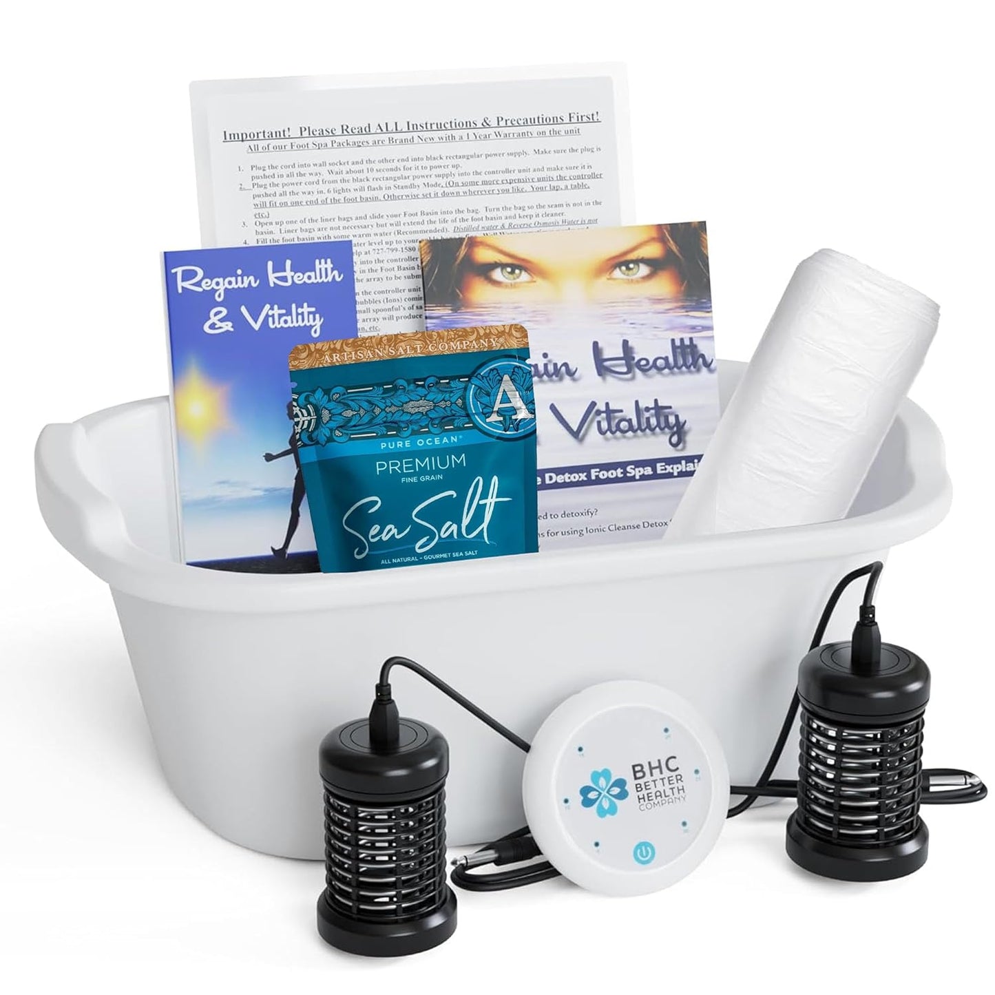 Ionic Foot Bath Detox Machine - Professional Detox with 2 Super Duty Arrays & 20 Basin Liners | 12QT Basin Size