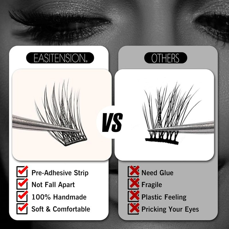 Self-Adhesive Eyelash Clusters Kit - 156 PCS DIY Pre-Glued Lashes | No Glue, No Remover, No Residue