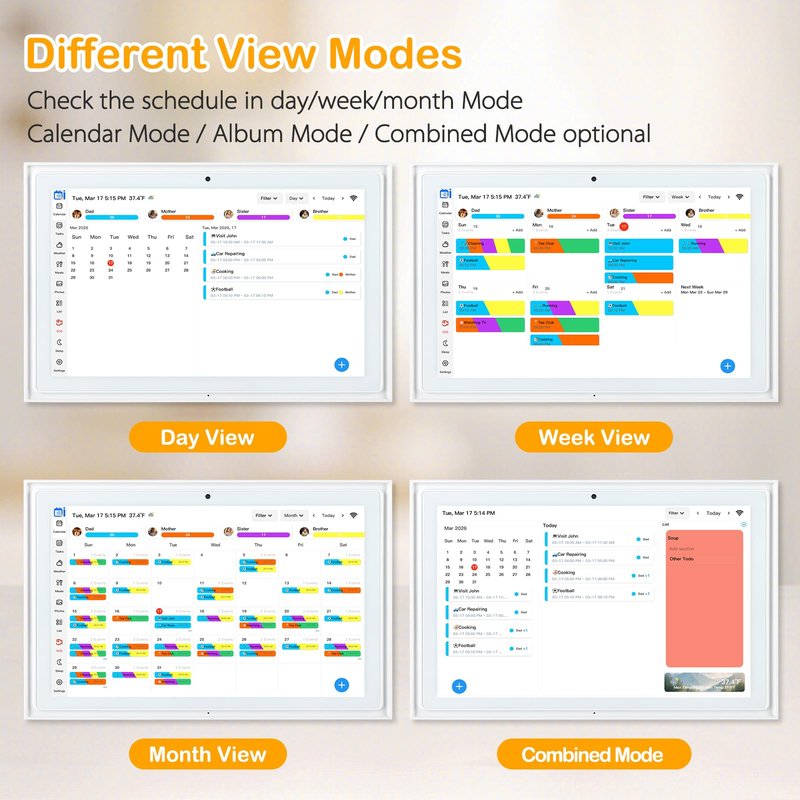USIN 10.1" Smart Digital Calendar Wall Touch Screen, Wi-Fi Sync, Family Duty Chore Charts, Meal Planner, to Do List, Smart home organizer, No Subscription Fee, Built-in 5MP Camera for Video Calls, Interactive Electronic Digital Photo Frame, Desk stand & W