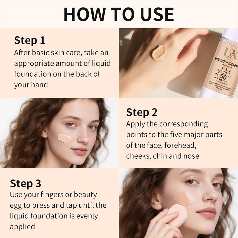 Sunscreen Foundation - Waterproof Liquid Foundation with SPF 50 | Lightweight 3-in-1 Full Coverage #101