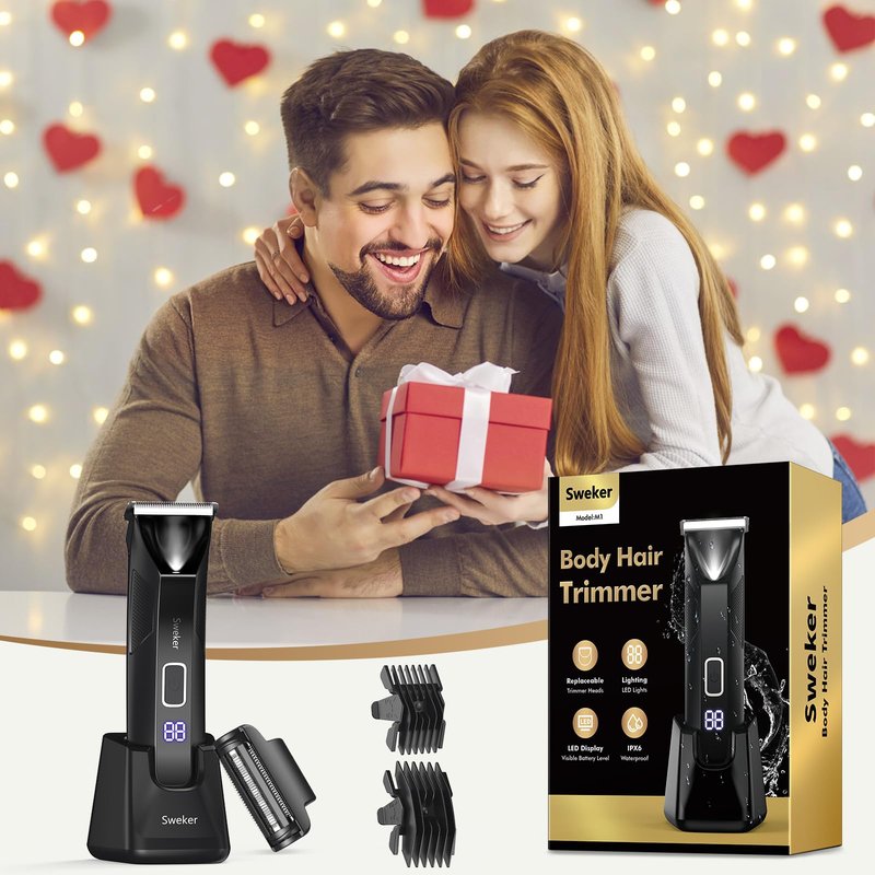 Sweker Body Hair Trimmer for Men, Manscape Ball Trimmer, 2-in-1 Body Pubic Hair Groomer and Groin Hair Shaver -Dual-Head Electric Razor for Men