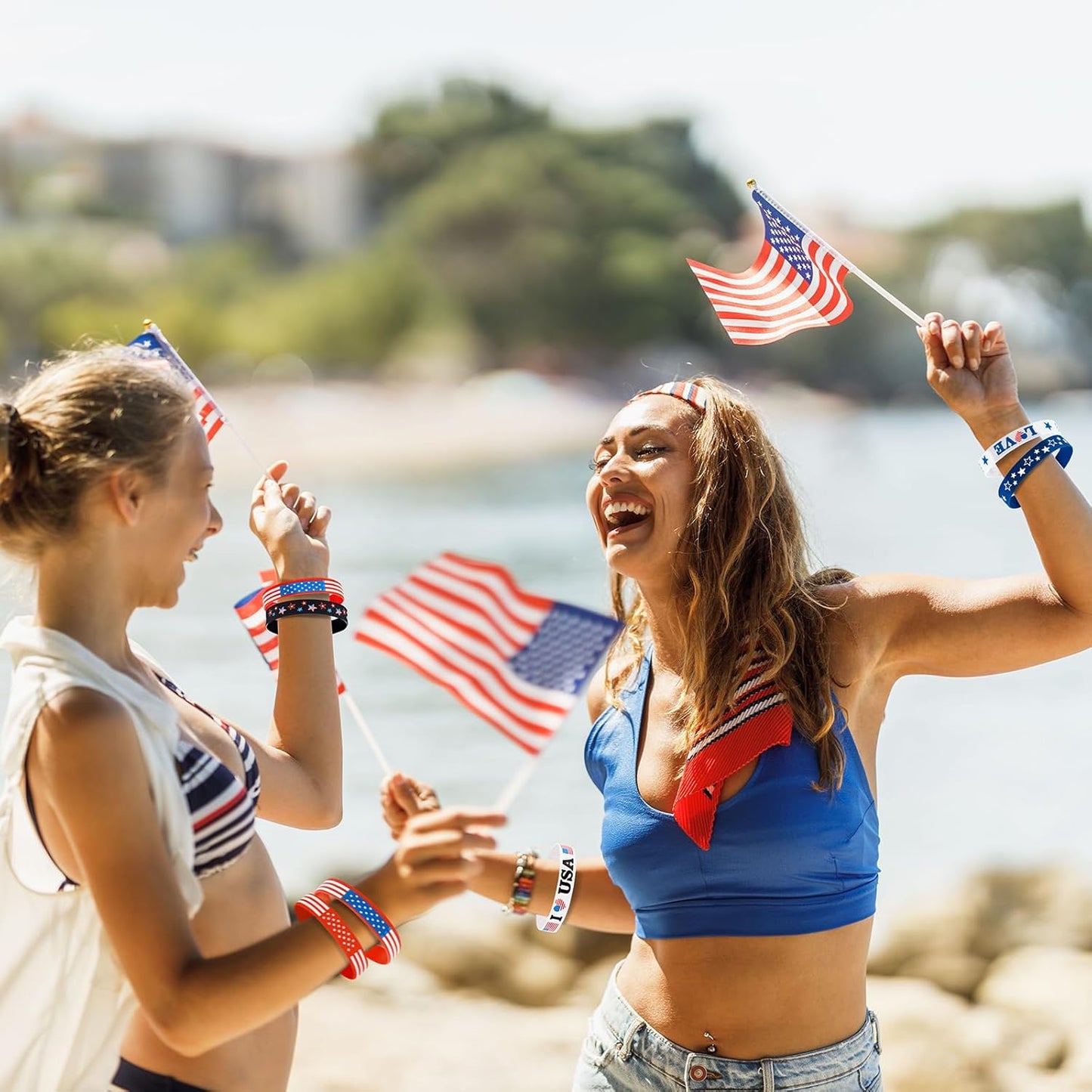 Patriotic Silicone Rubber Bracelets - 144PCS USA Flag Wristbands for 4th of July Party Favors | Memorial Day Decorations
