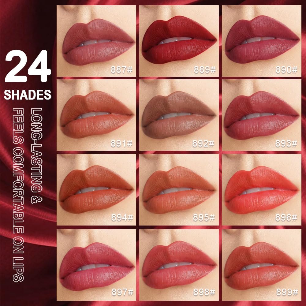 evpct Crimson Red Velvet Matte Lipstick, High Pigmented Slim Lipstick Long Lasting Waterproof for Women, Velvet Silky Lip Stick Stain Color Makeup Blendable 24 Hours Original Makeup Labiales, 898#