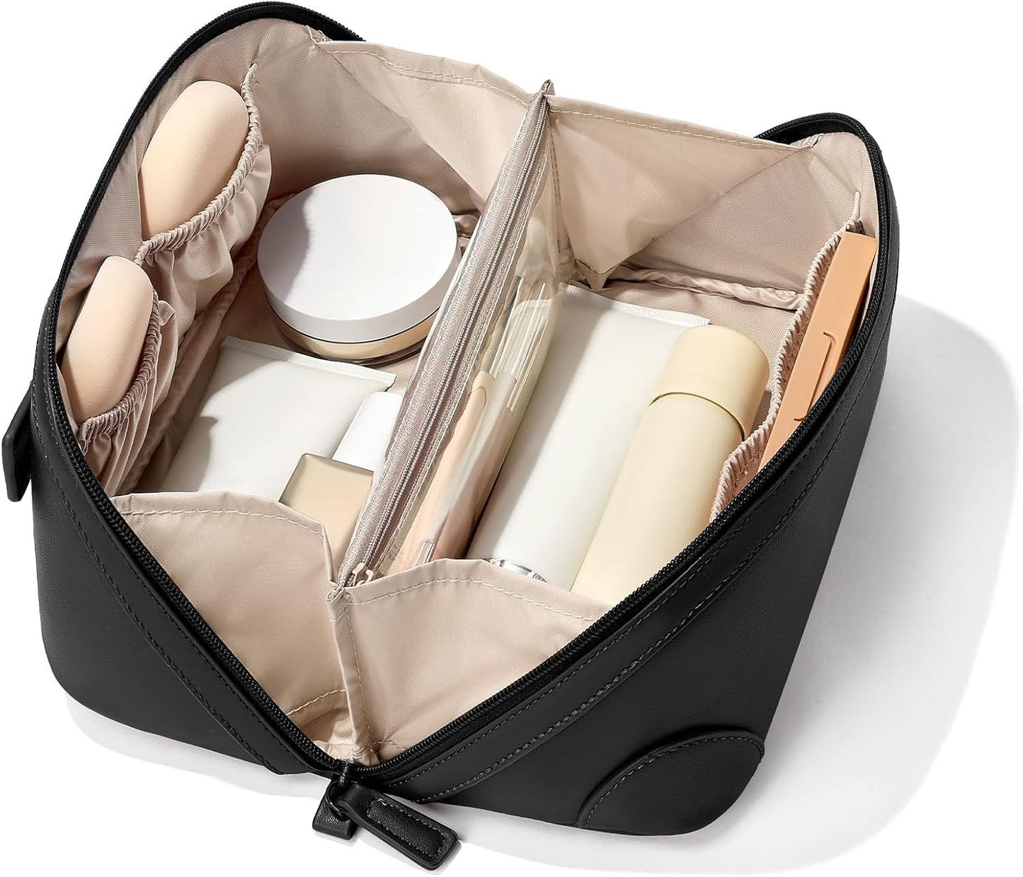 Travel Makeup Bag for Women - Large Capacity Waterproof PU Leather Cosmetic Organizer | Portable Toiletry Bag for Business & Daily Use