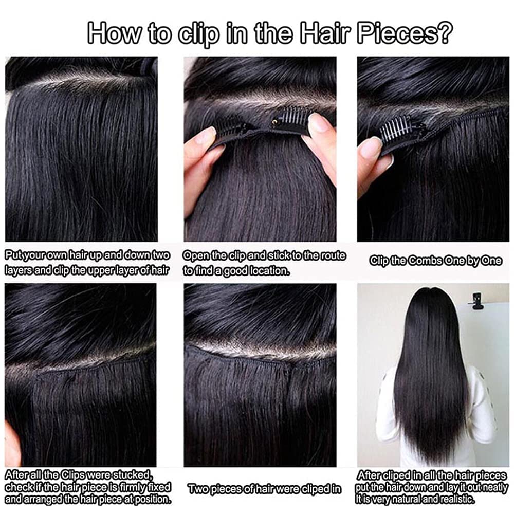 Mihugass Kinky Straight Clip In Hair Extensions Human Hair For Black Women Kinky Straight Clip Ins #1B Natural Color Full Volume Natural Texture for Daily Wear Work Travel 8pcs 120g 22 Inch
