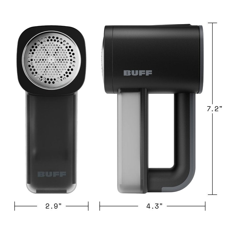 BUFF Fabric Shaver + Lint Remover, Sweater Defuzzer with 3 Motor Speeds, Remove Pills from Blankets, Couch, Clothing, Furniture, Stainless Steel Blade, USB-C Rechargeable – Black