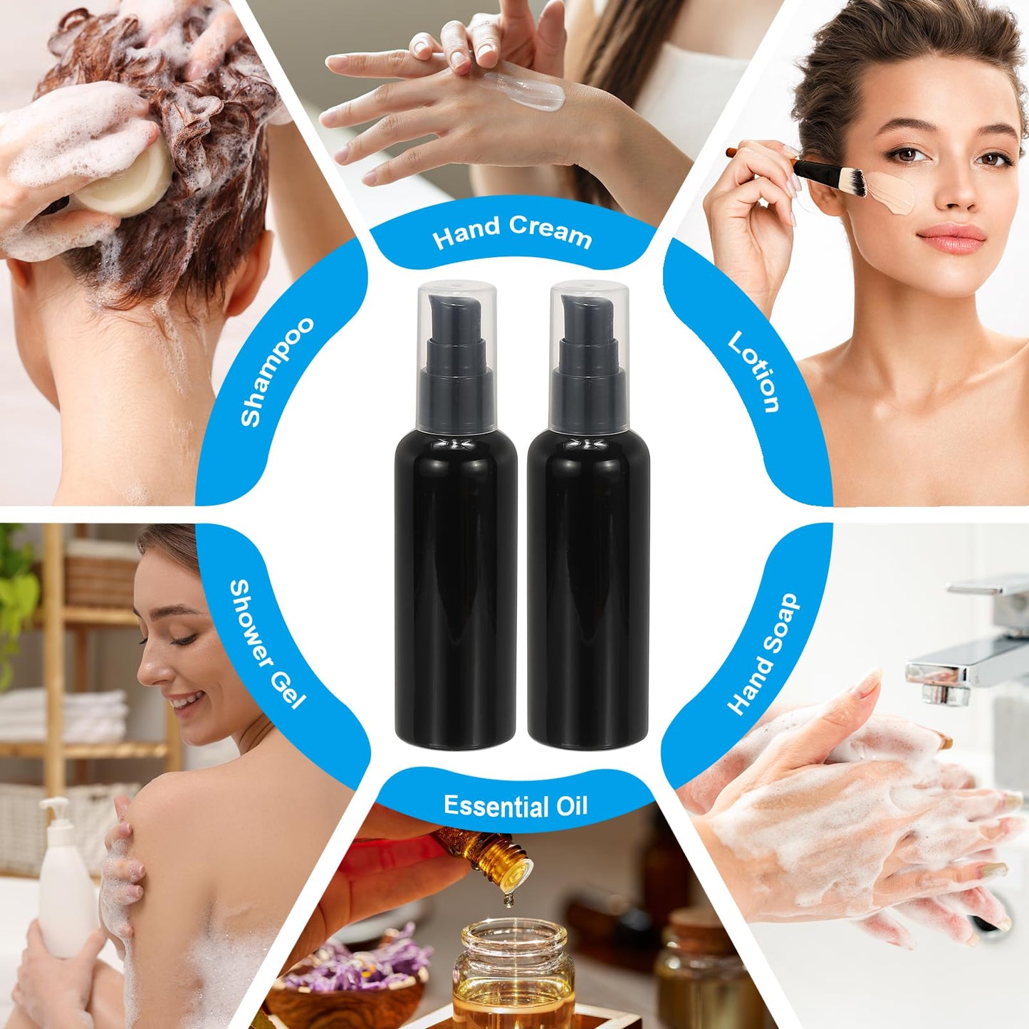 PATIKIL Travel Pump Bottles, 6 Pcs 3.4Oz(100ml) Leak Proof Refillable Empty Dispenser Container Squeeze Bottle with Pump for Shampoo Toiletries Lotion Cream, Clear