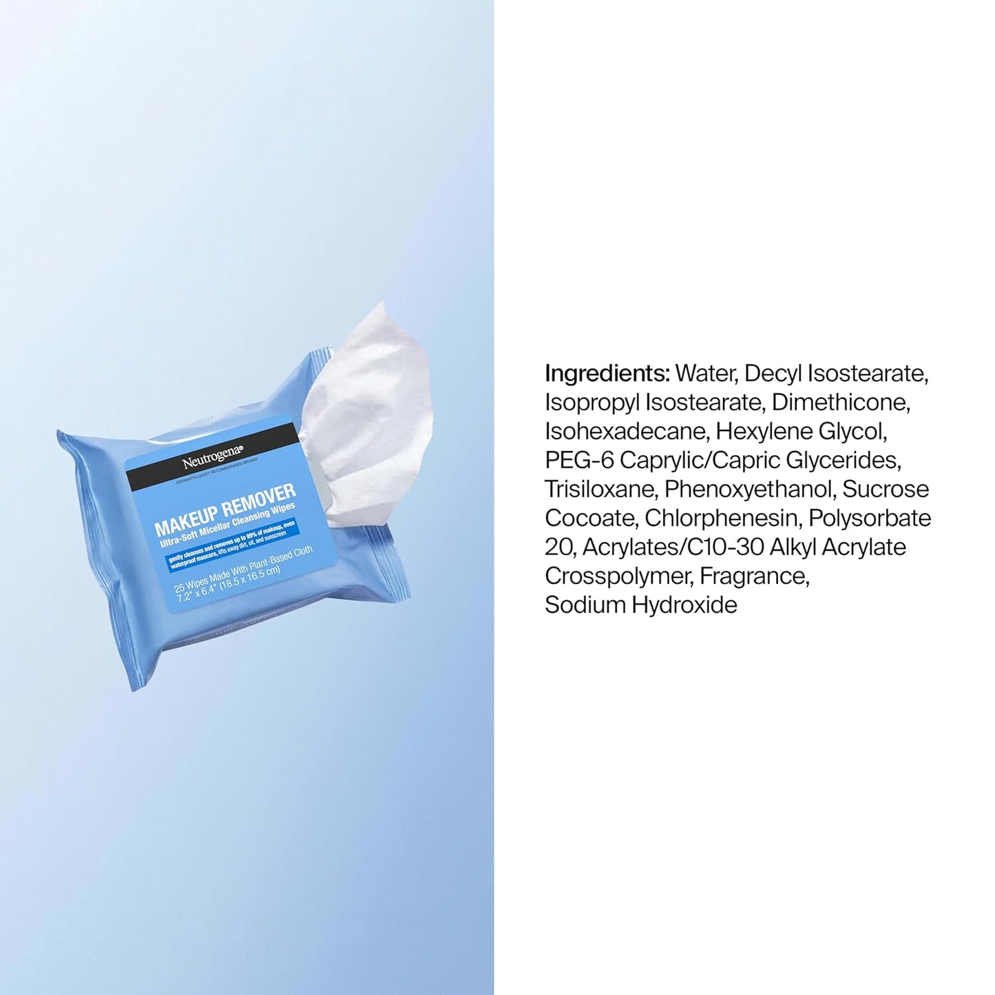 Neutrogena Makeup Remover Micellar Wipes - Gentle Oil & Dirt Removal | 50 Count (2 Packs)